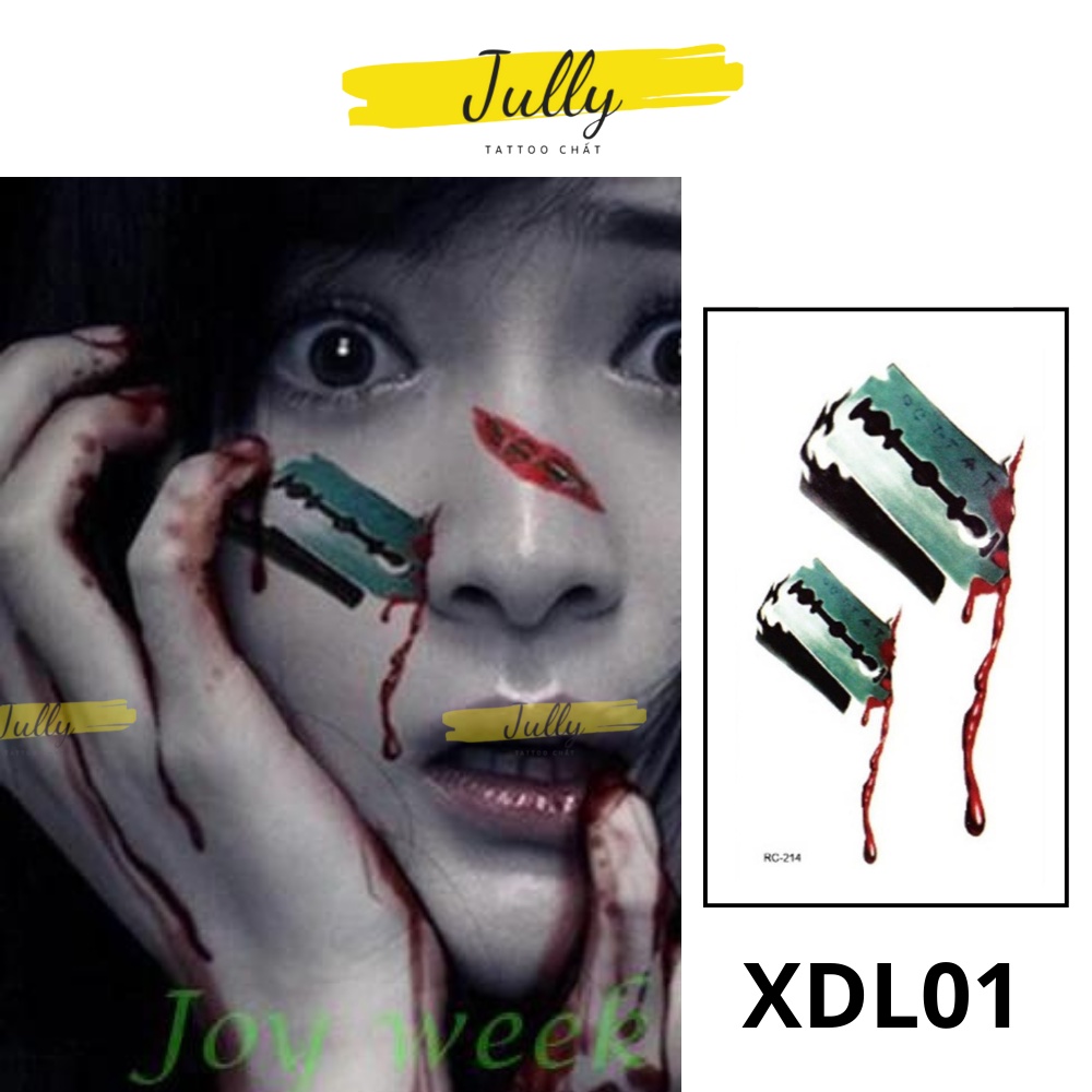 Hình xăm dán tạm thời hình dao lam mini chống nước JULLY Tattoo chất