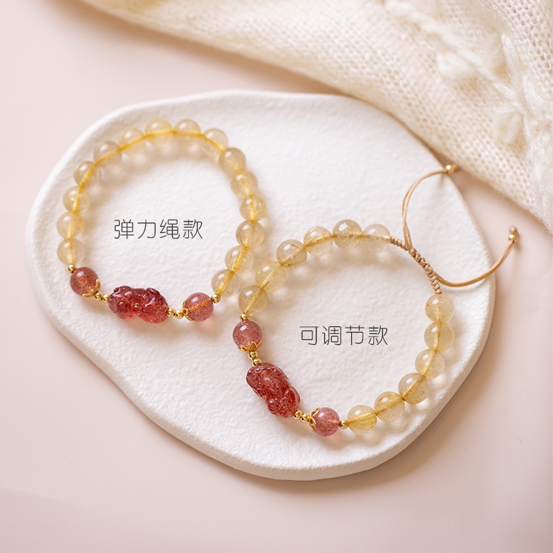 [Hàng Mới Về] Vòng Tay Bện Dây Đính Hạt Tròn Màu Vàng Hồng Kiểu Retro Thời Trang Mùa Hè Cho Nữ