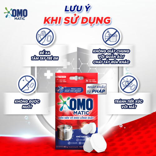 Hộp 4 Viên Nén Vệ Sinh Lồng Giặt OMO Matic Loại bỏ cặn bẩn, mùi hôi, vi khuẩn Tiện dụng Nhập khẩu từ Pháp 80g