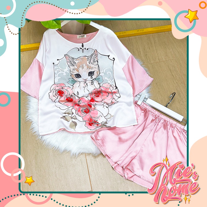 Đồ bộ nữ mặc nhà,bộ đùi lụa cổ tròn-Mie | BigBuy360 - bigbuy360.vn