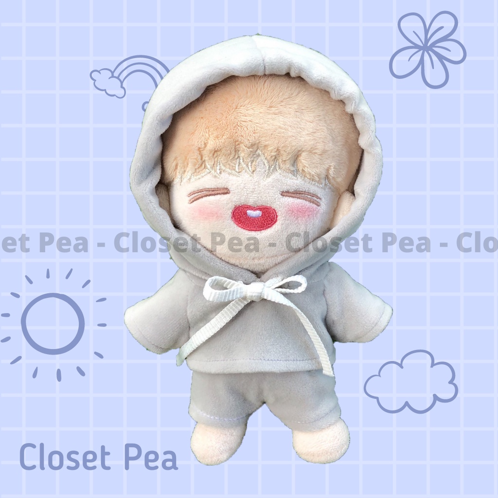 Bộ đồ hoodie quần nhung màu xám pastel cho doll 10cm 15cm 20cm
