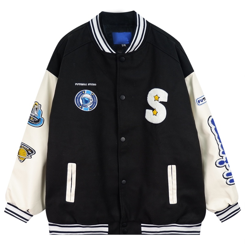 Áo Khoác Bóng Chày Unisex Dáng Rộng Thêu Chữ Phong Cách Hip hop Hàng Mới