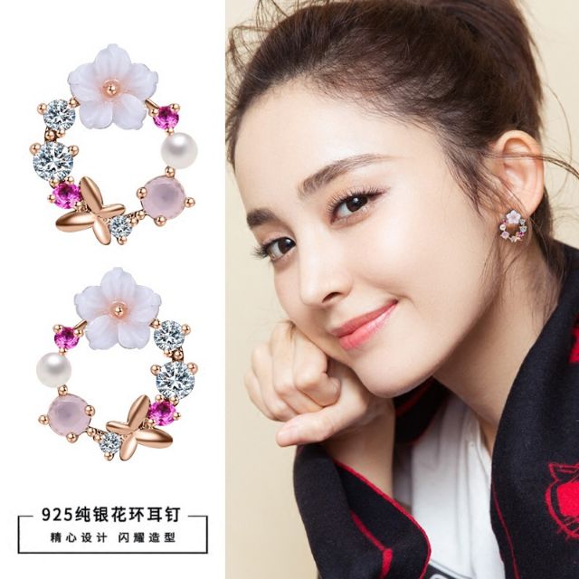 Hoa tai tròn hoa - bạc 925