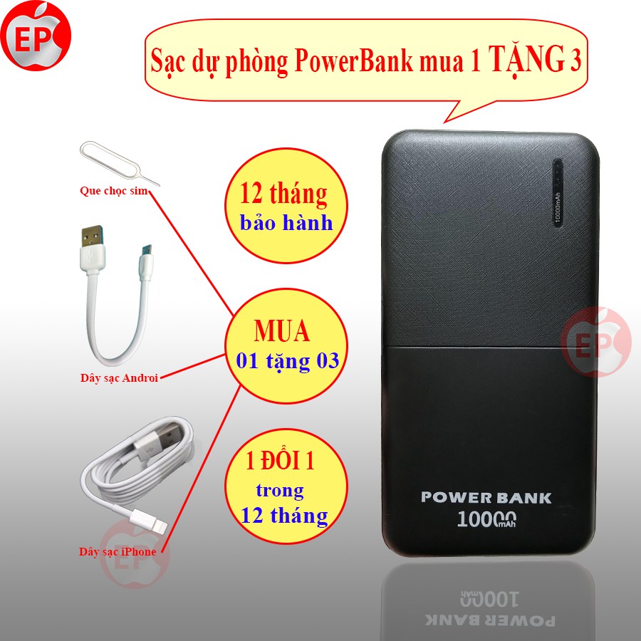 Sạc dự phòng 10000mAh chính hãng bảo hành 12 tháng [1 ĐỔI 1] [MUA 1 TẶNG 3]