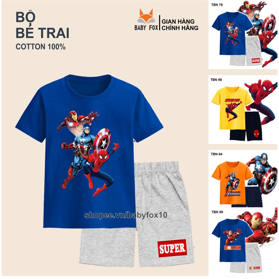 Bộ thun bé trai 100% cotton cao cấp, thương hiệu BABY FOX, hình người nhện, người sắt i