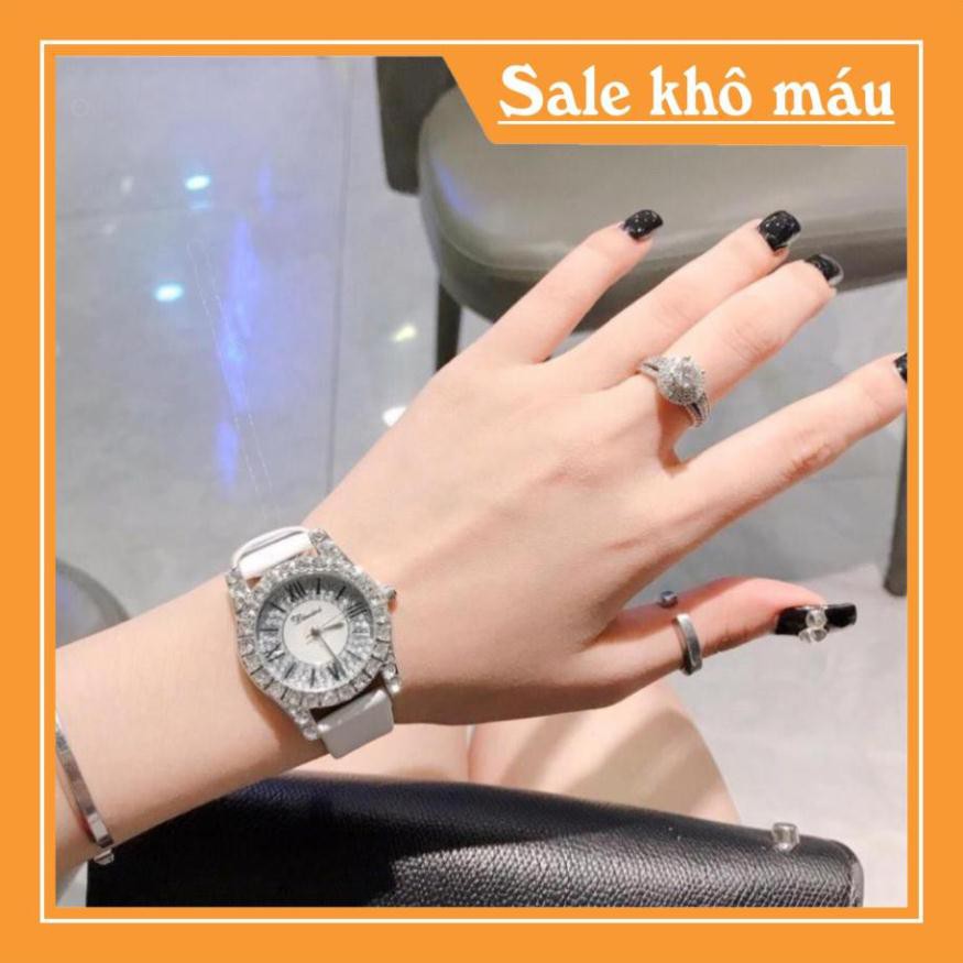 [Free Ship]  [Siêu Phẩm] Đồng hồ nữ DIMINI dây da mềm mặt thiêt kế những viên kim cương  Free Ship