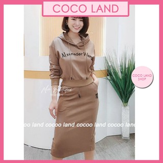set bộ váy áo dài tay thêu chữ wang 2 màu coco land ulzzang