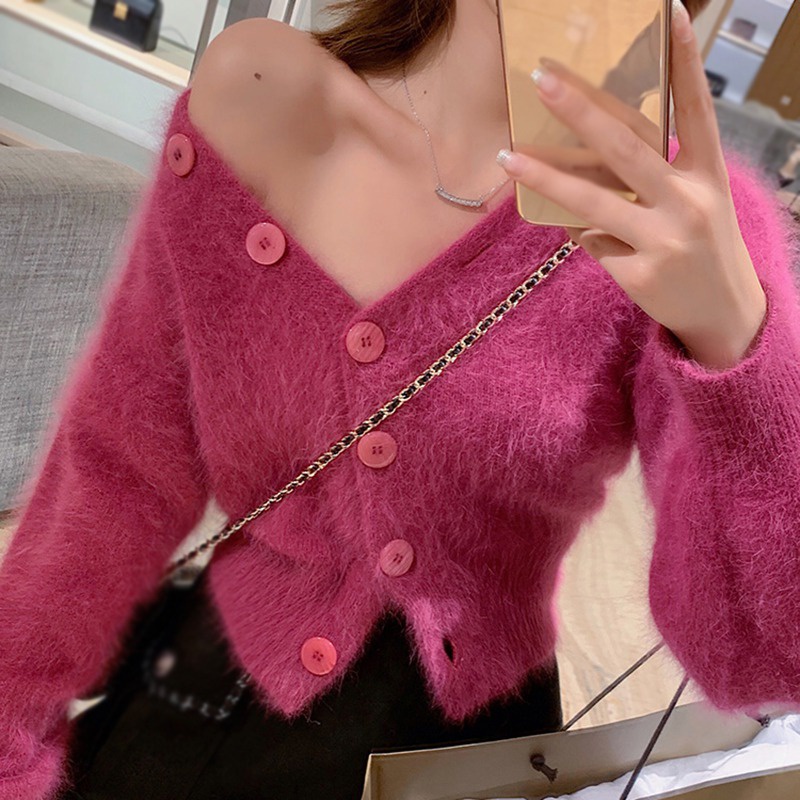 Áo Khoác Len Cardigan Cổ Chữ V Màu Sắc Đơn Giản Phong Cách Hàn Quốc Cho Nữ