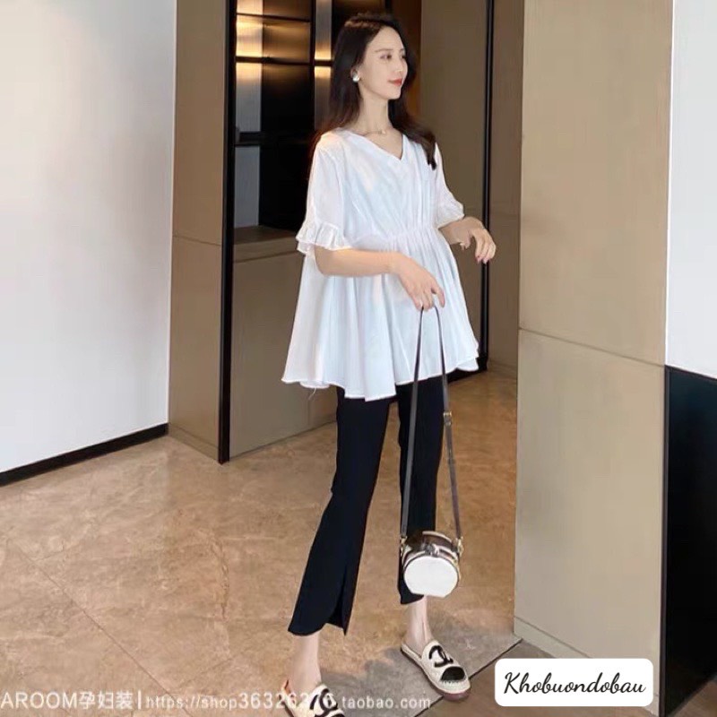 Quần bầu công sở chất Umi  ống loe xẻ gấu cực tôn dáng cho mẹ bầu  QB5566