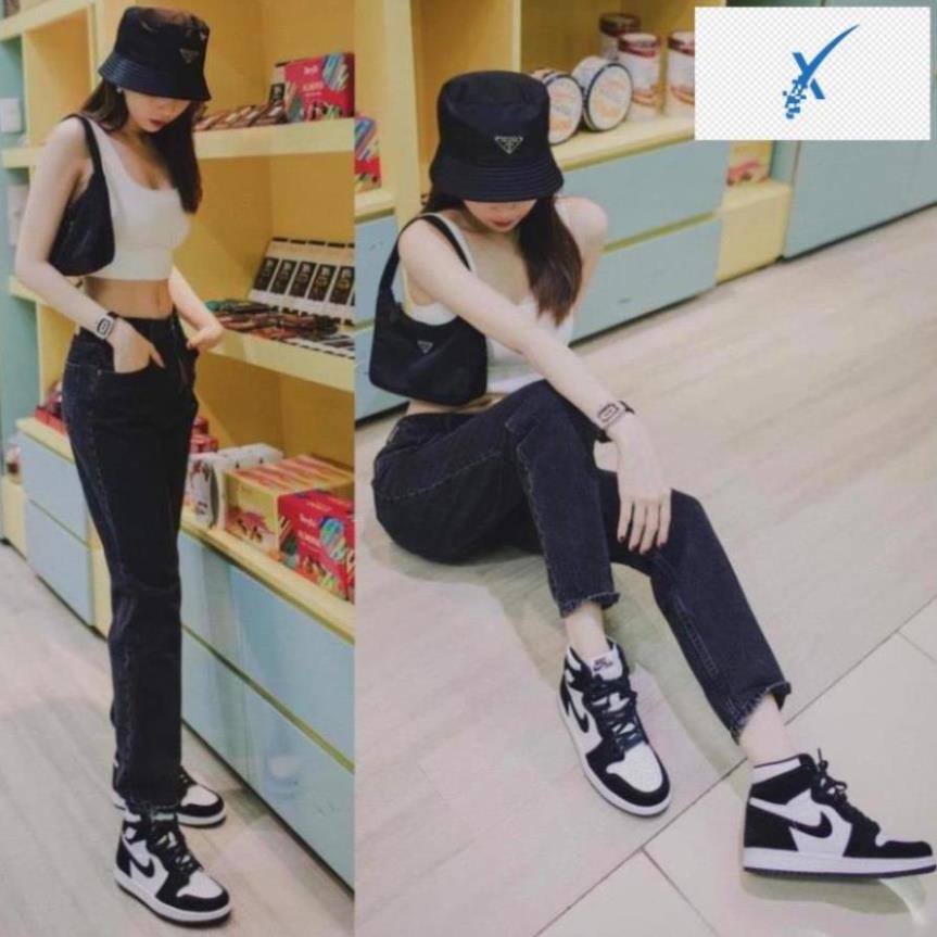 🇪🇺 🙅 Giày Sneaker Nam Nữ Đen Trắng, Giày Nike Air Jordan 1 JD1 Panda High Cổ Cao Bản Da Xịn H9 ! * ! 🙅 ☢️
