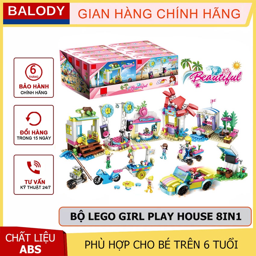 Bộ xếp hình lego Girl play house 8 trong 1 Chính hãng BALODY