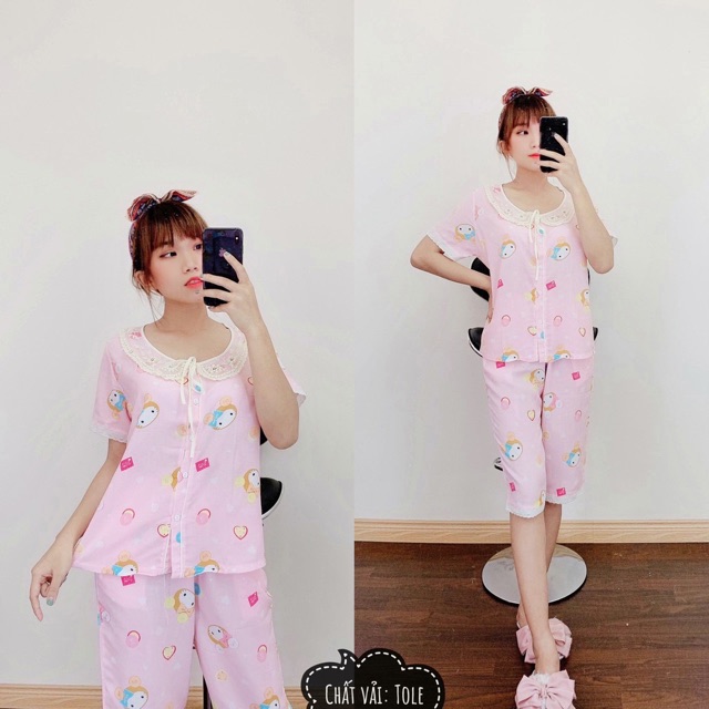 Đồ bộ mặc nhà lụa lửng tiểu thư dễ thương🍑🍑🍑 | BigBuy360 - bigbuy360.vn