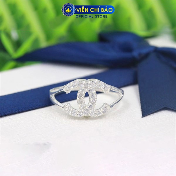 Nhẫn bạc nữ chữ CC đính đá chất liệu bạc 925 thời trang phụ kiện trang sức nữ thương hiệu Viễn Chí Bảo N400383
