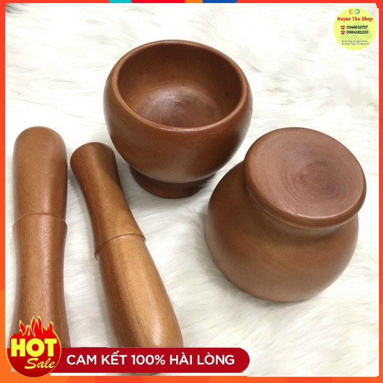 Bộ chày cối gỗ hình lu trong nhà bếp SIZE 16CM