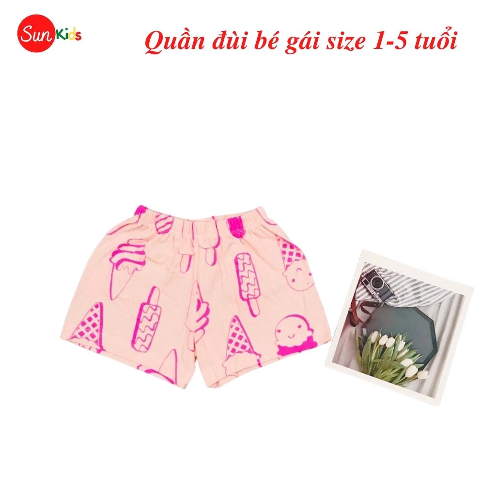 Quần đùi bé gái SUNKIDS, quần đùi cho bé chất cotton mềm mát, size 1-5 tuổi, nhiều màu