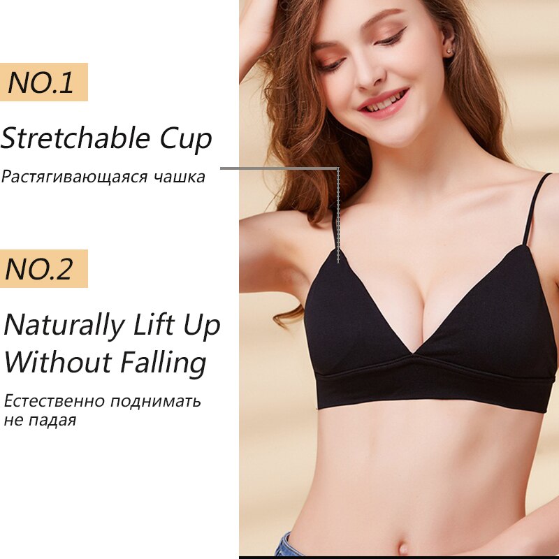 Áo ngực TAKETALK hình tam giác cổ chữ V không gọng không đường may 3 màu trơn tuỳ chọn cỡ S-L cho nữ