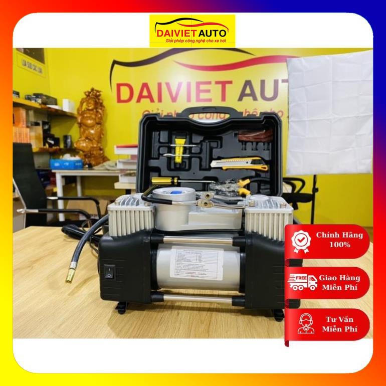 Bơm lốp 2 xi lanh mã lực lớn đồng hồ cơ và điện tử kèm vali và bộ dụng cụ vá khẩn cấp | Đại Việt Auto