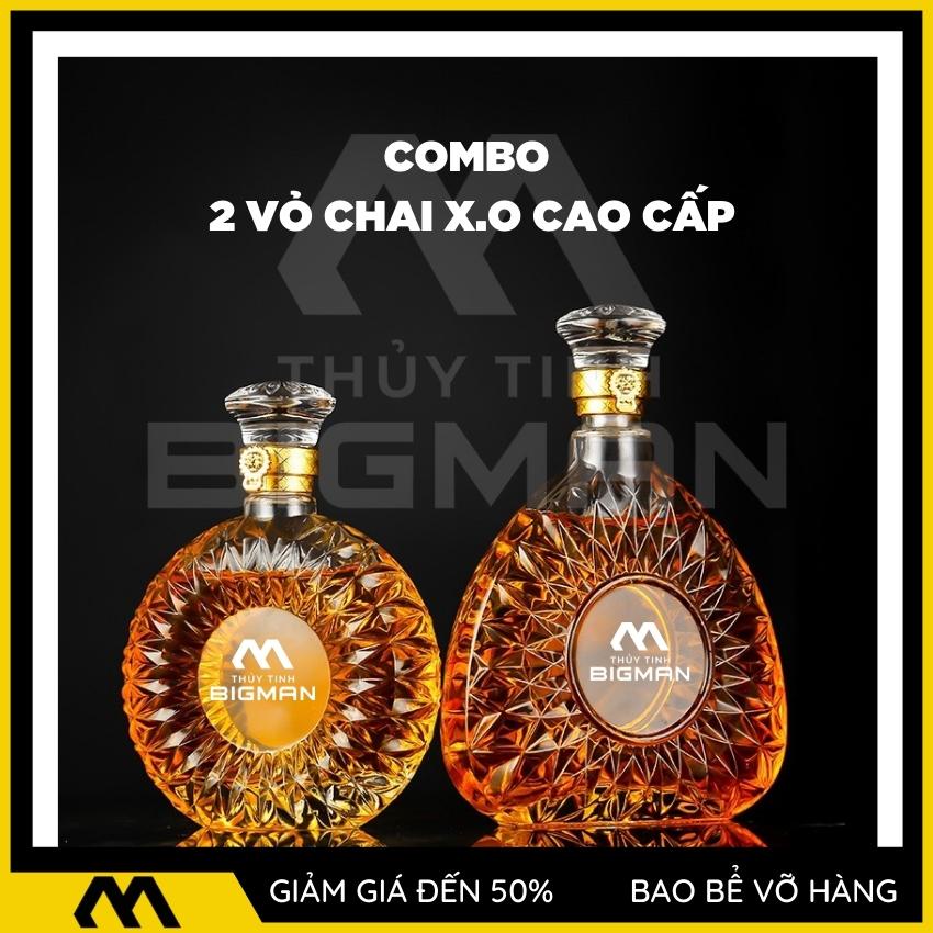 [Combo 2]  Chai đựng rượu thủy tinh 500ml kiểu dáng XO (tặng tem XO) nắp đặc nguyên khối cao cấp  CB-M1309 - BIGMANSTORE