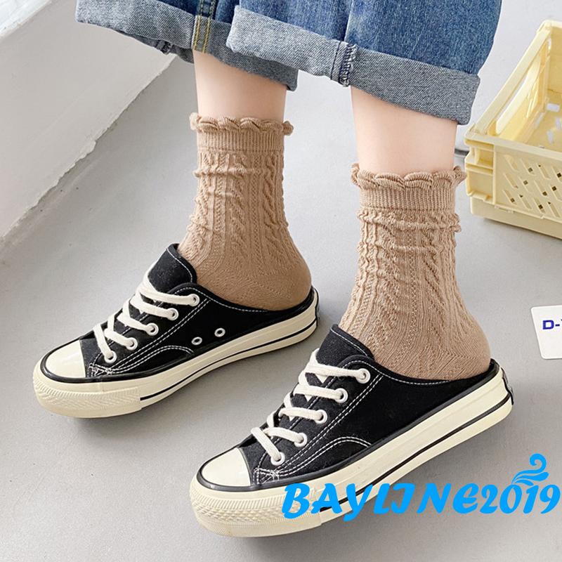 Vớ cotton ống cao vừa kiểu ren thời trang thu đông dành cho nữ