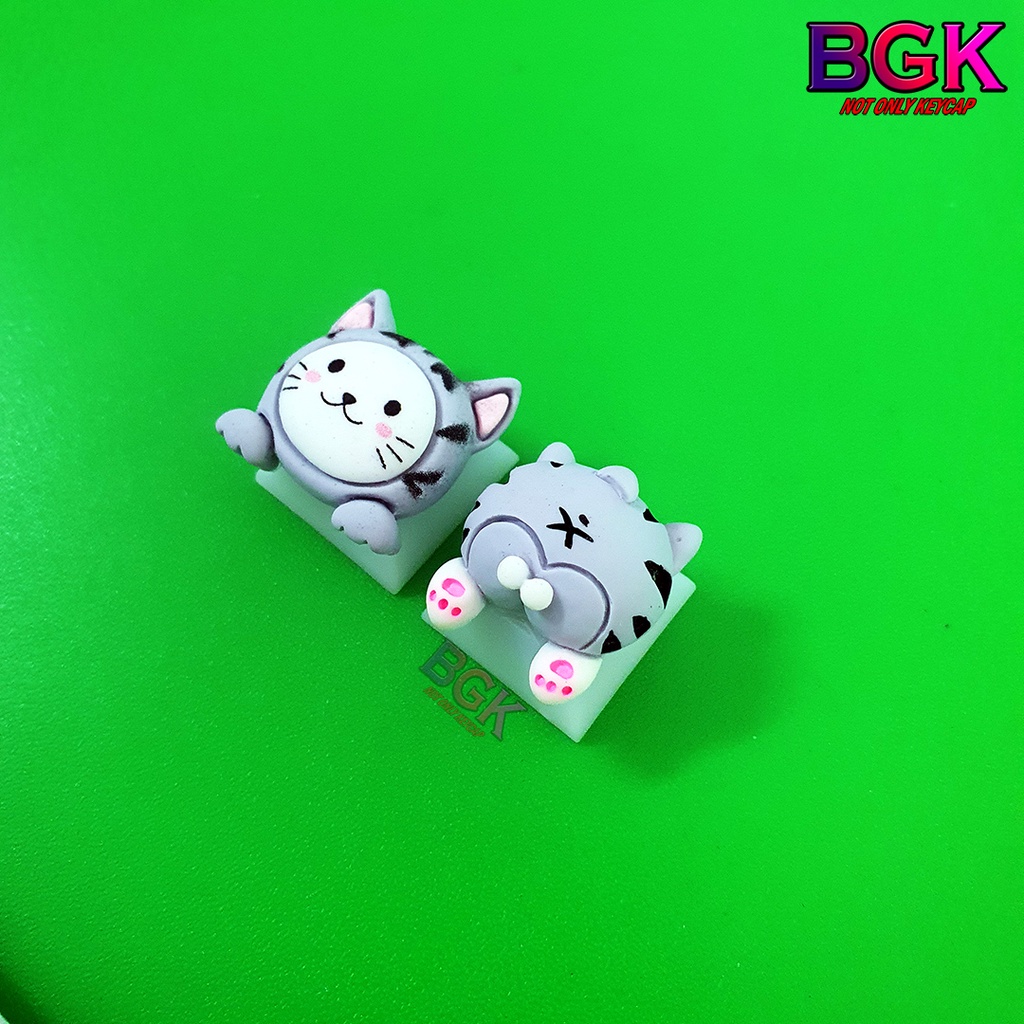 Bộ Keycap 2 Nút Đầu và Mông Mèo Xám Cực Kute ( keycap Artisan, keycap phím cơ )