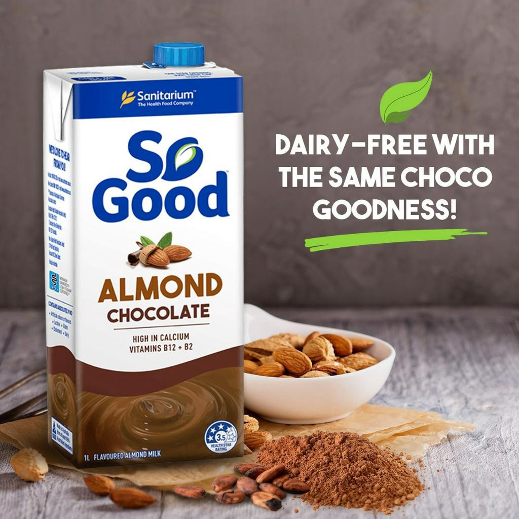 Sữa hạt hạnh nhân hương sô cô la SO GOOD Úc 1L hỗ trợ giảm đầy hơi chướng bụng khó tiêu, tăng cường hấp thu dinh dưỡng