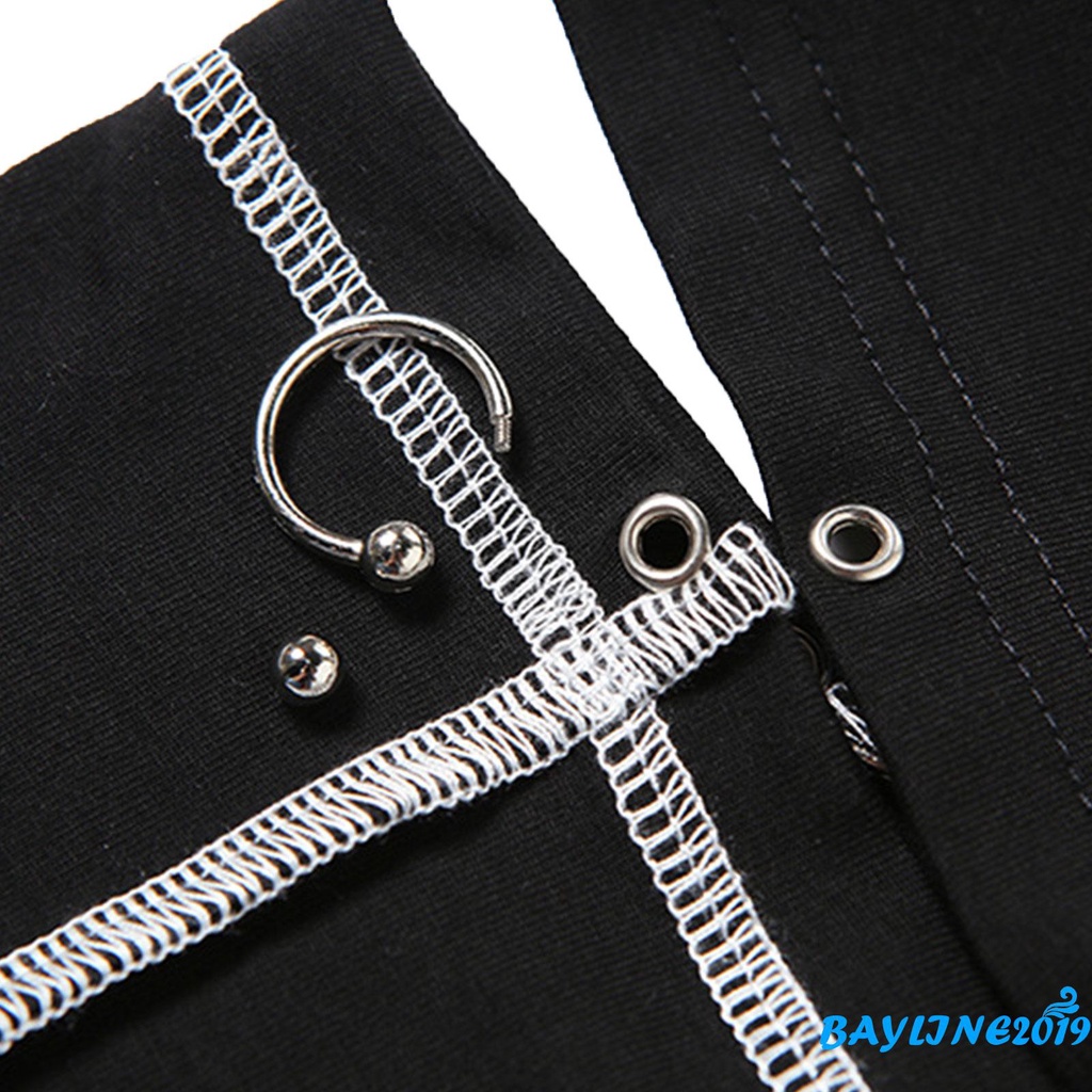 Áo croptop dài tay phối đường chỉ khác màu phong cách cá tính thời trang cho nữ