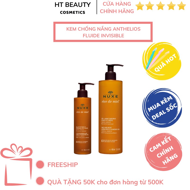 Sữa rửa mặt (tắm) mật ong Nuxe Rêve de miel - 400ml- HT Beauty- Cosmetics