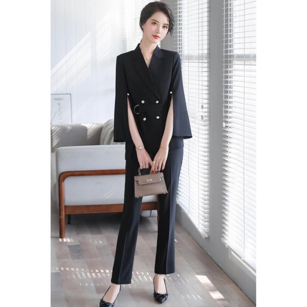 Bộ Vest Tay Xẻ Thắt Eo Cao Cấp - Set Vest Kaki Lụa Công Sở Sang Trọng Cho Nàng Doanh Nhân | BigBuy360 - bigbuy360.vn