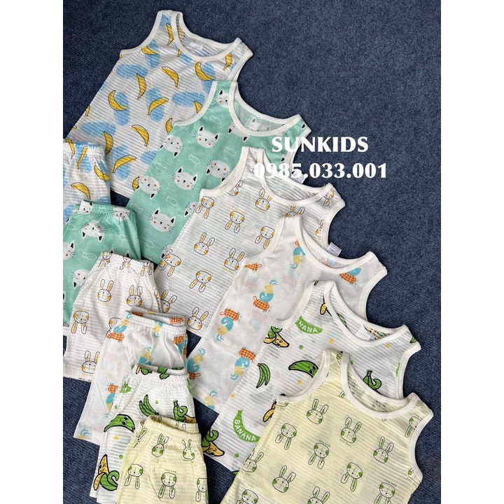 Bộ hè bé trai bé gái sát lách cotton tre dư xịn hàng xuất Hàn hình ngộ nghĩng