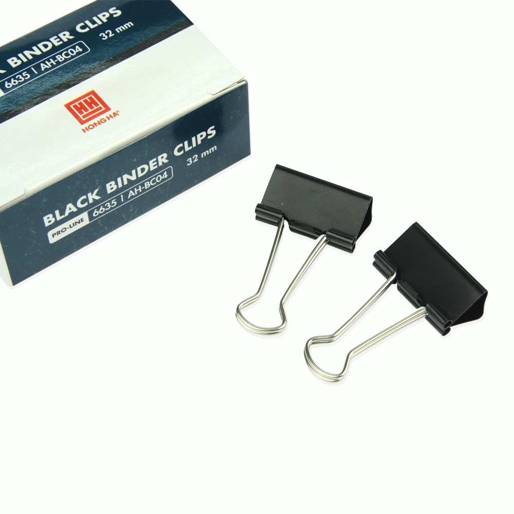 1 Hộp Kẹp Bướm Đen Hồng Hà Nhiều Kích Thước 19mm, 25mm, 32mm, 41mm ,51mm - Hồng Hà Hộp 12 Cái (Kẹp Giấy)