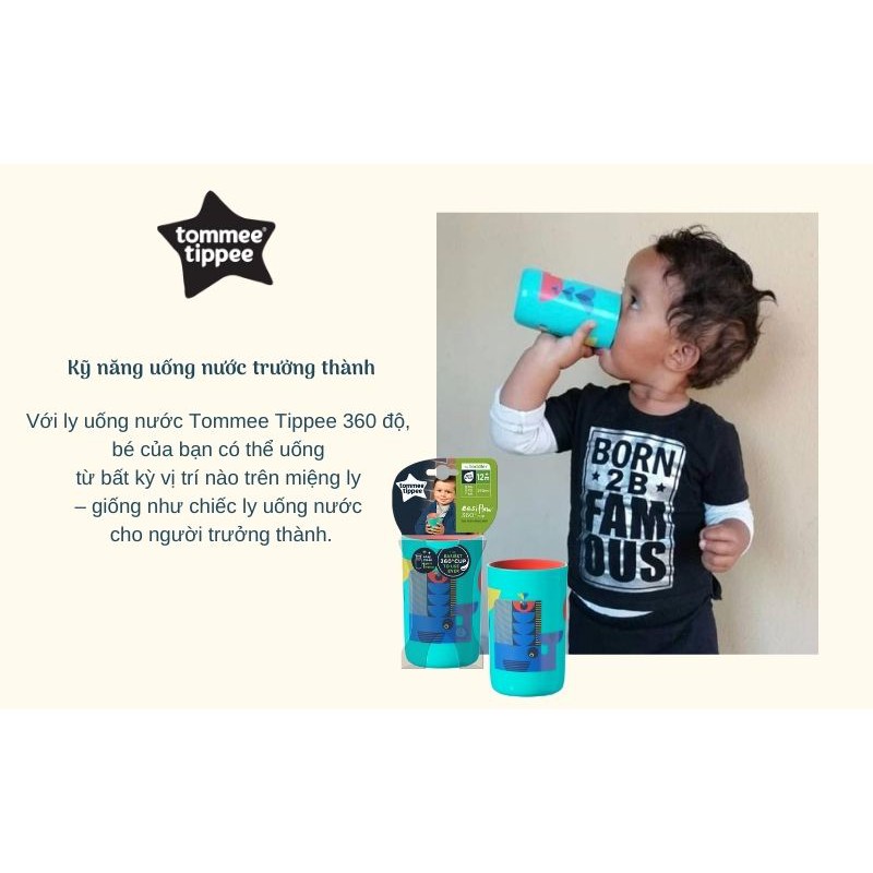 Ly tập uống nước chống đổ cho bé Tommee Tippee 360 Deco Tumbler 250ml từ 12 tháng - Xanh Dương