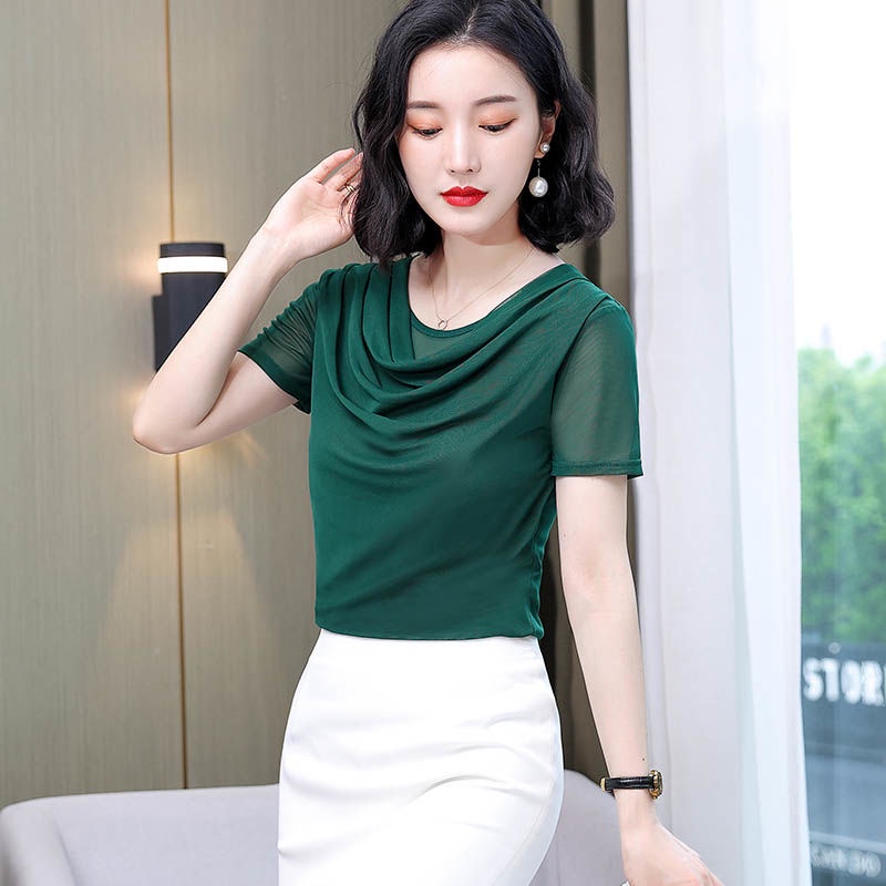 Áo Thun Tay Ngắn Dáng Ôm Phối Lưới Thời Trang Mùa Hè 2022 Cho Nữ