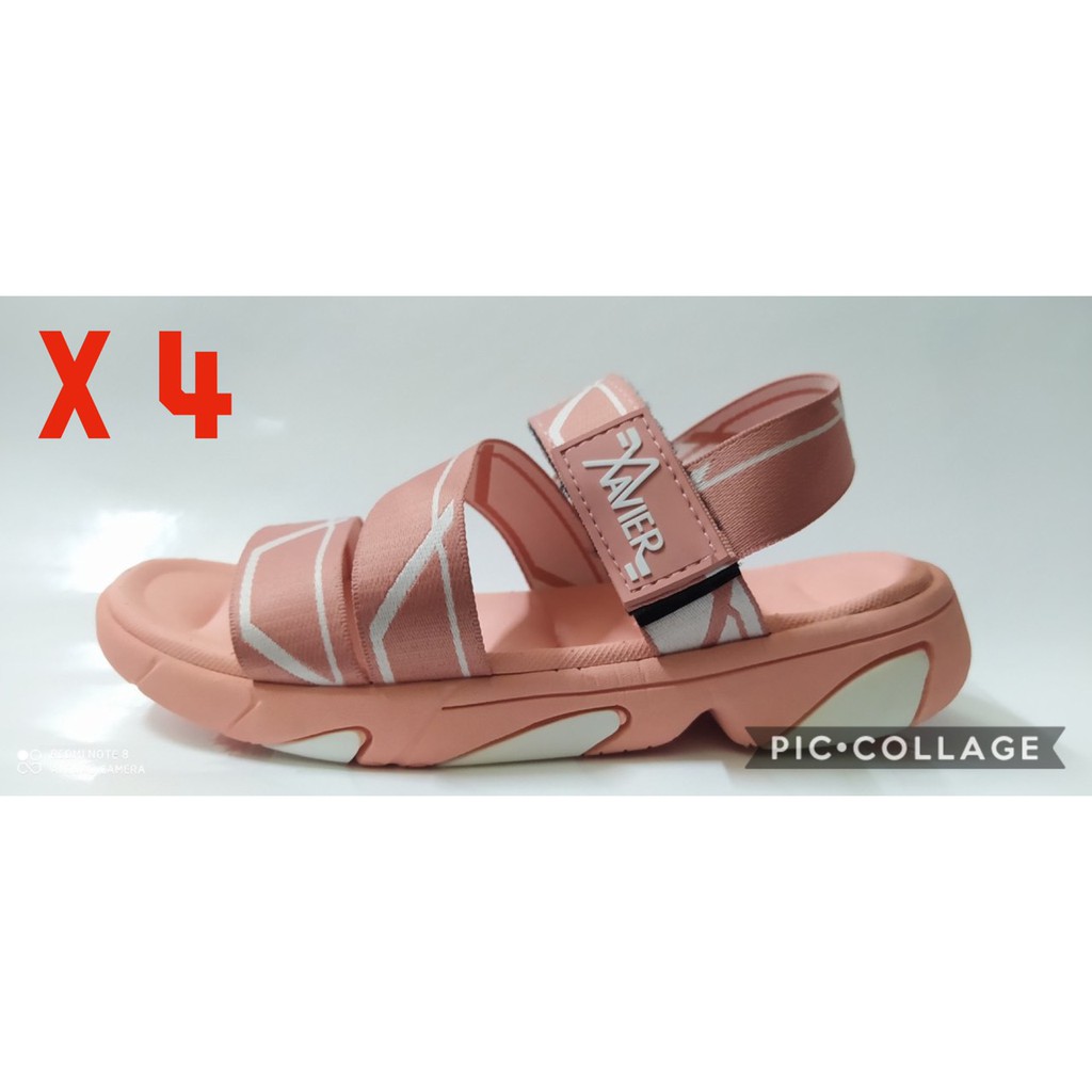 Giày sandal nữ XAVIER hồng sọc trắng đi học đi làm [ẢNH THẬT]