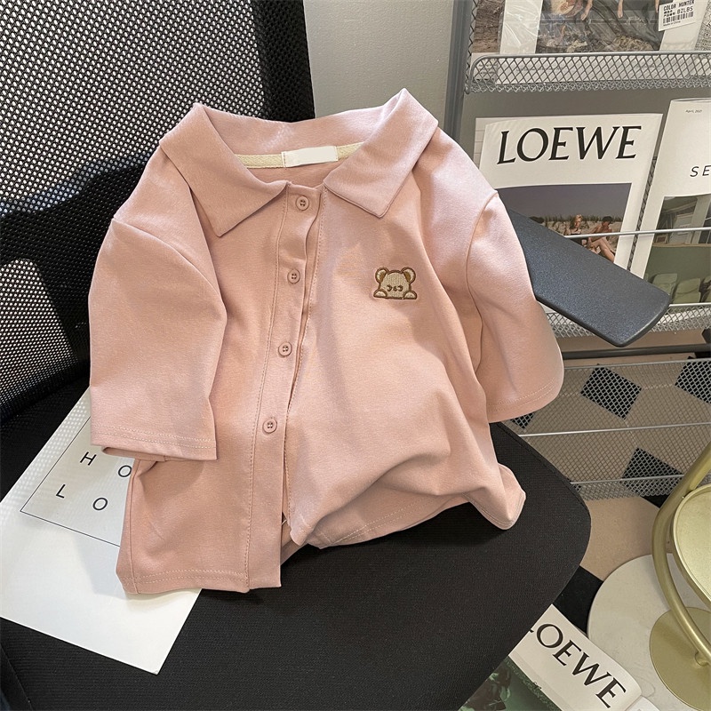 Áo thun SUXI tay ngắn màu sắc đẹp thêu hình gấu dễ phối đồ thời trang mùa hè dành cho nữ