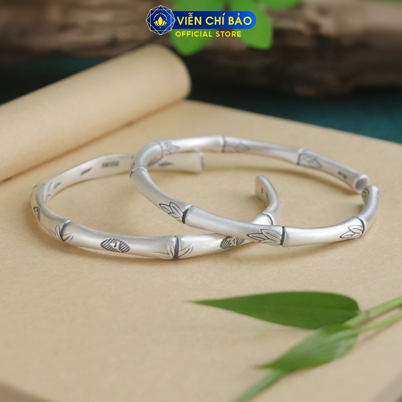 Kiềng tay bạc nữ Lục Tự Cành Trúc chất liệu bạc 925 thời trang phụ kiện trang sức thương hiệu Viễn Chí Bảo L000419
