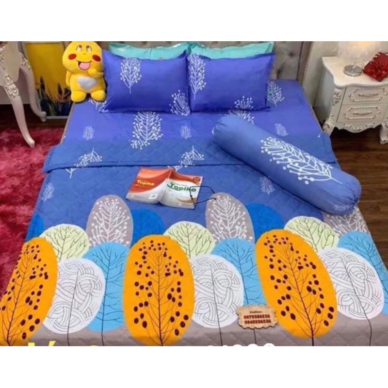 [CÓ SẴN - ẢNH THẬT] Bộ chăn ga cao cấp - Set chăn ga 5 món, chất liệu cotton poly, thấm hút tốt, không bai nhão, xù lông