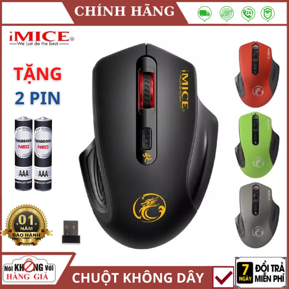 Chuột Không Dây Gaming Giá Rẻ IMICE G1800  FREESHIP Chuột Chuyên Game - tặng kèm 2 Pin Cao Cấp , Bảo hành 12 tháng