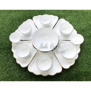 Bộ đồ ăn hoa mặt trời Men trắng Kẻ chỉ Vàng kim
