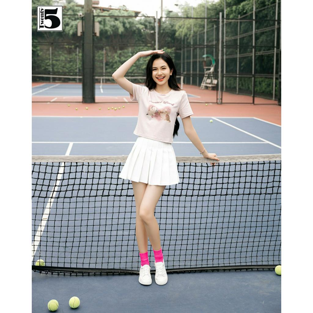 Áo thun nữ dáng ôm croptop co dãn in hình chú mèo nhỏ Twentyfive 4676