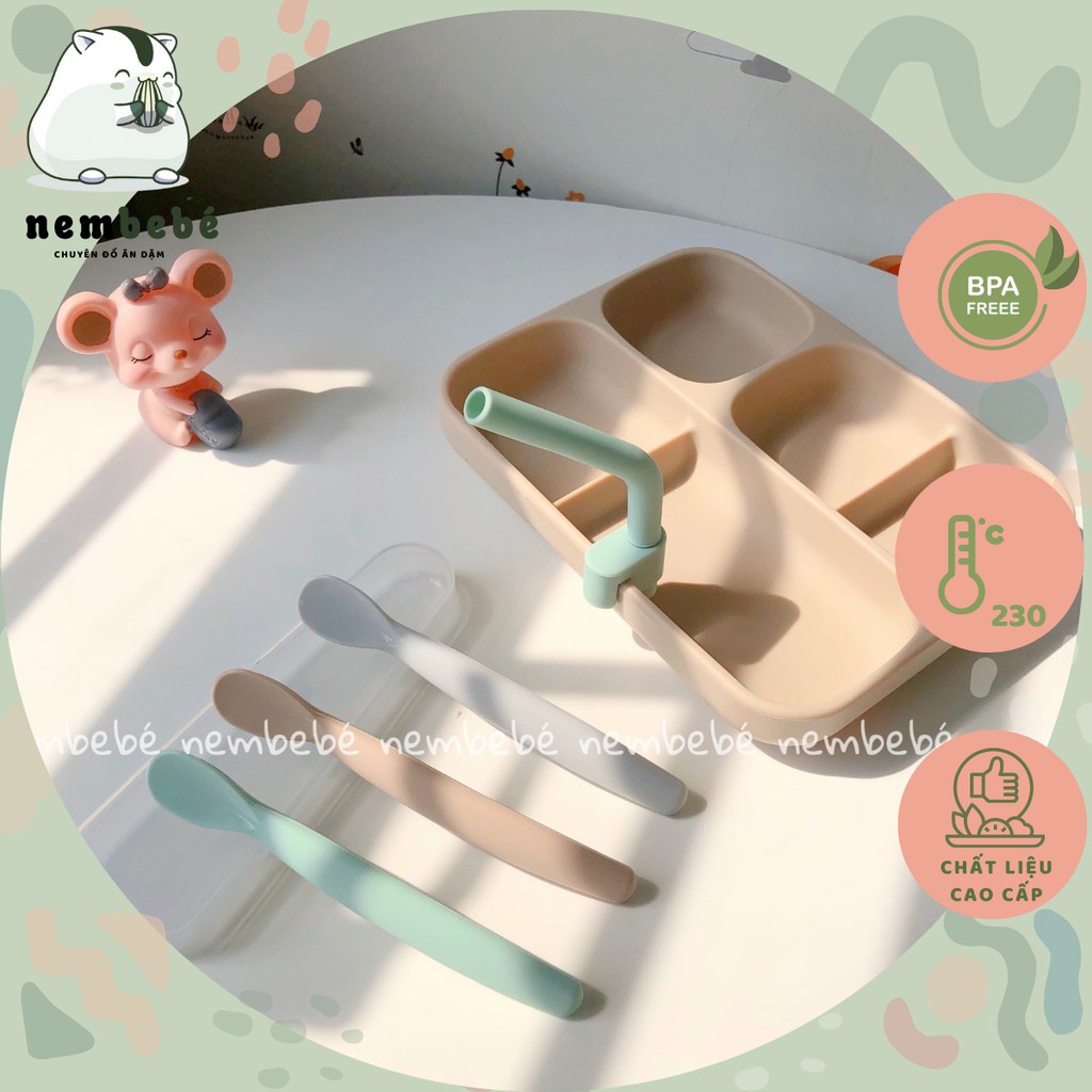 Set 2 Thìa Ăn Dặm Thương Hiệu BobbyDoll Silicon Không BPA Cho Bé Từ 6M