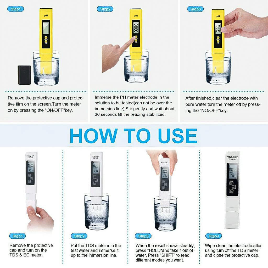 Bút đo PH, đo nước bể cá, đo ao nuôi tôm cá, đo nước sạch, đo nước trồng rau đi kèm 3 gói hiệu chỉnh