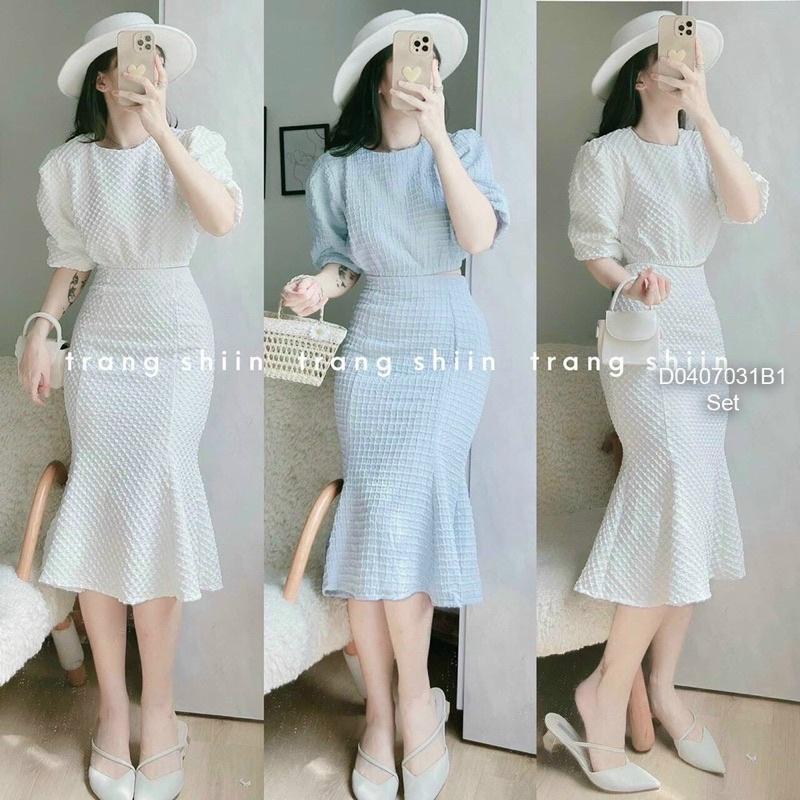 Sét áo tay phồng phối chân váy đuôi cá