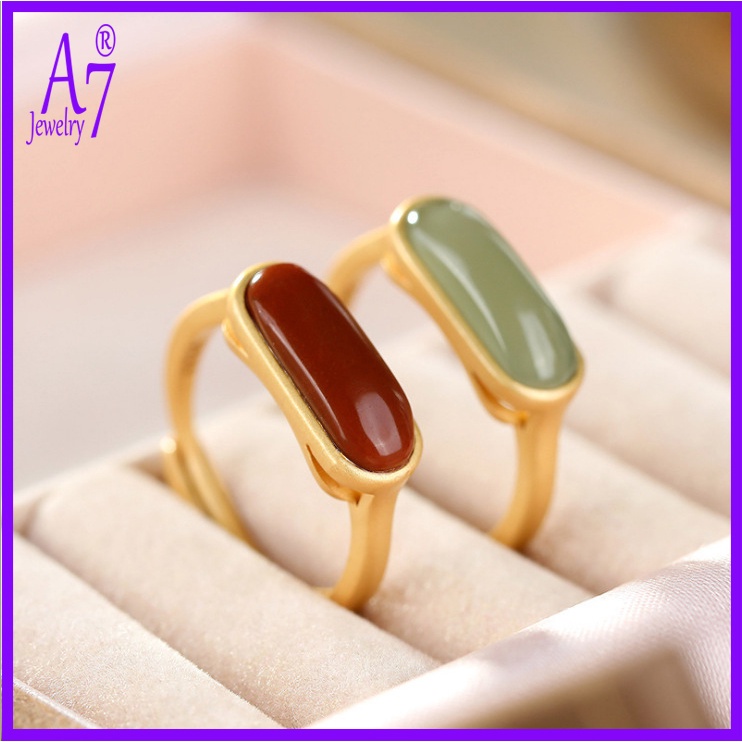 Nhẫn Mạ Bạc S925 Đính Đá Mã Não Đỏ Dễ Điều Chỉnh