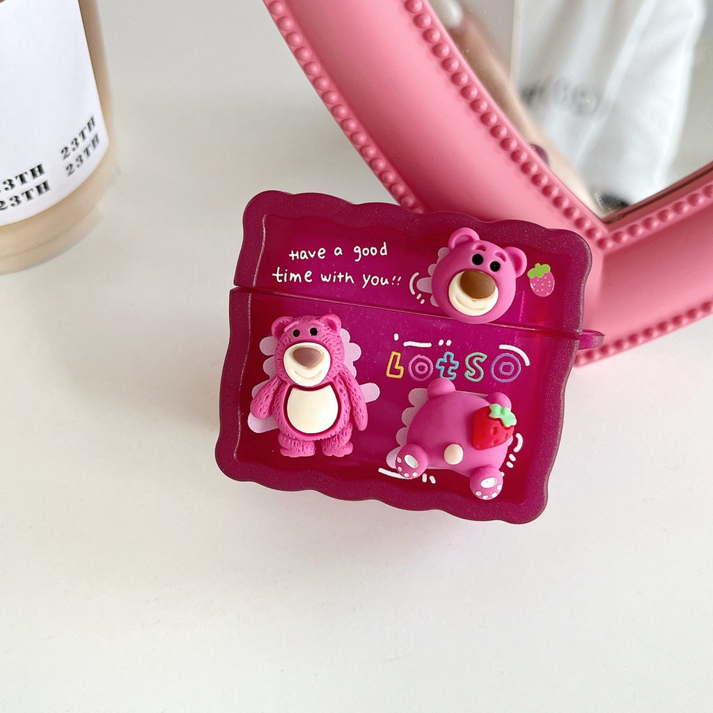 Vỏ Bảo Vệ Hộp Sạc Tai Nghe Bluetooth airpods 1 2 pro Bằng tpu Mềm Hình Gấu Dâu Tây 3d Dễ Thương Hoạt Hình