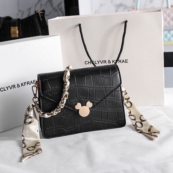 Faya - Túi xách da vân mickey phối khăn T1056