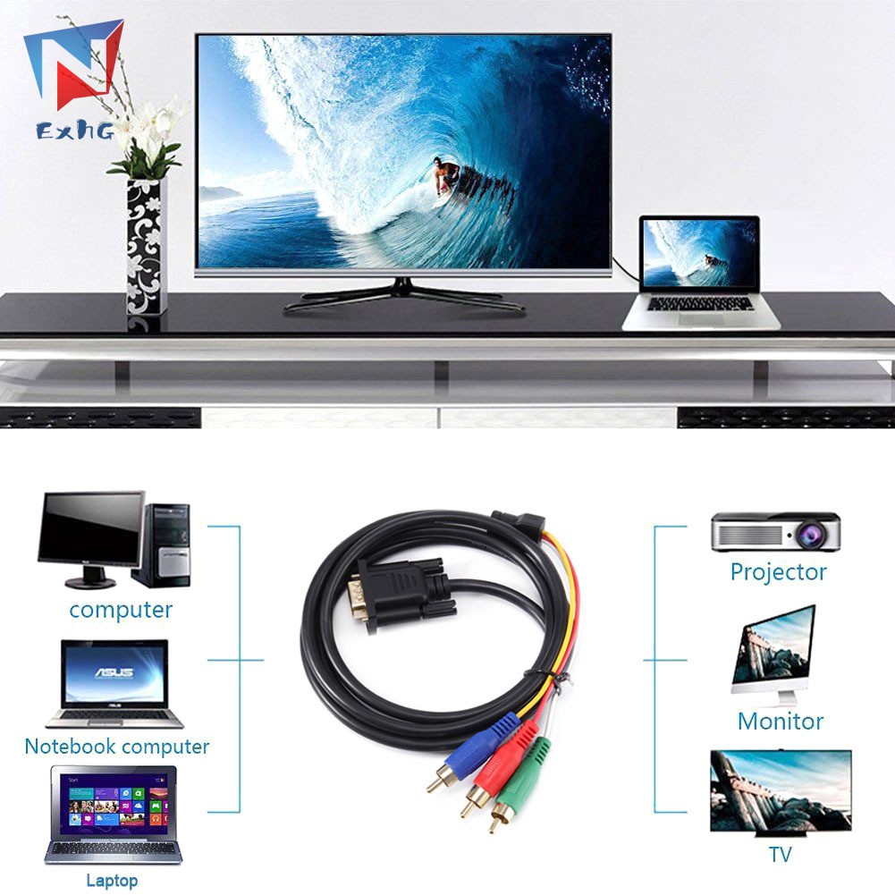 Dây cáp chất lượng cao nối đầu VGA với 3 đầu RCA dài 1.5m cao cấp dành cho TV/máy tính cá nhân/laptop/máy vi tính
