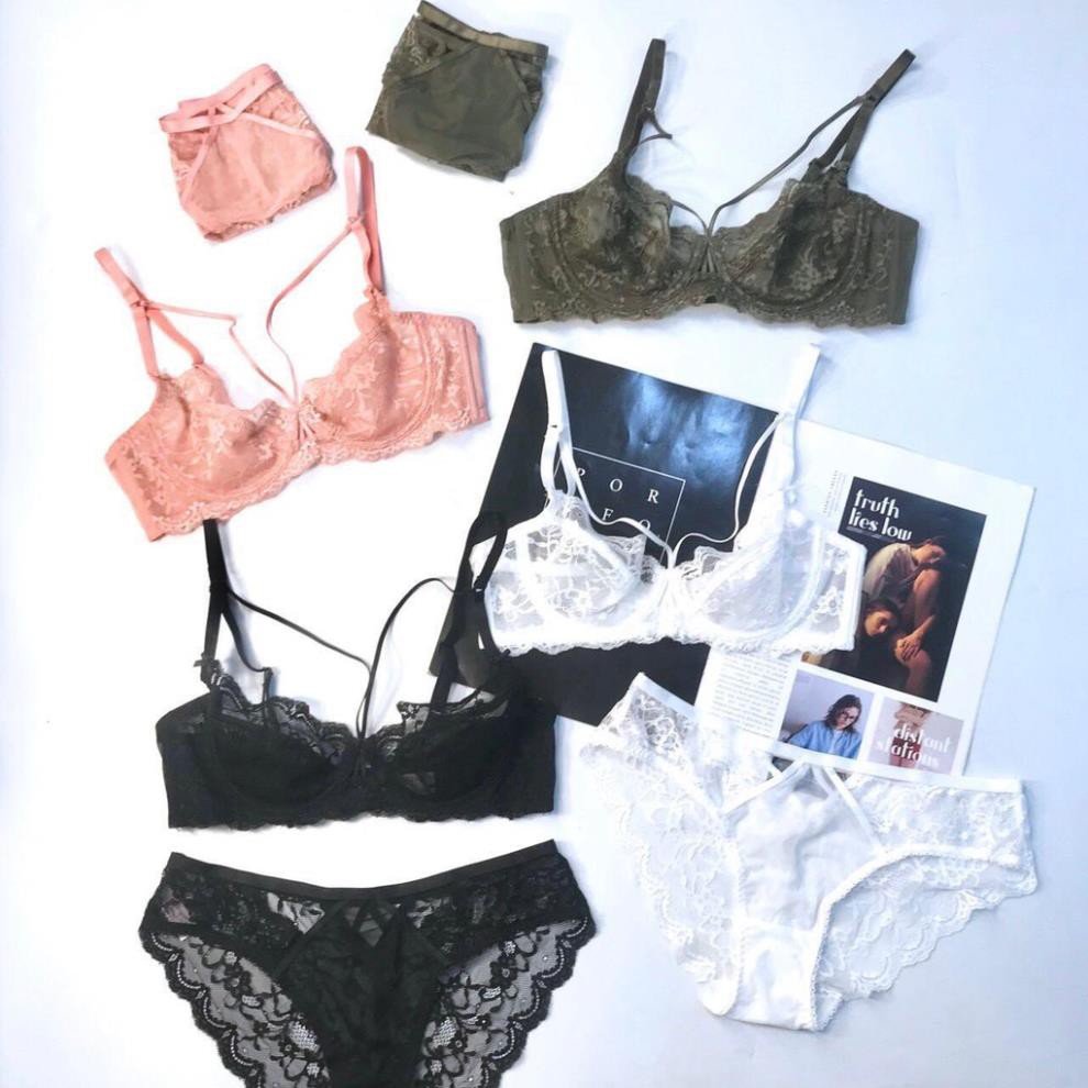 Bộ đồ lót B018 Mand ren nơ dây chéo ko đệm có gọng - BL