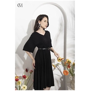 Đầm thun cổ tim, chun eo, dáng xoè công sở