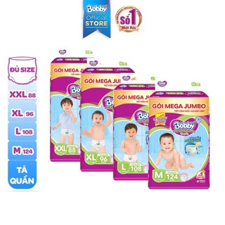 Bỉm quần Bobby siêu thoáng bịch Mega Jumbo M124/L108/XL96/XXL88 (shop chuongvang)