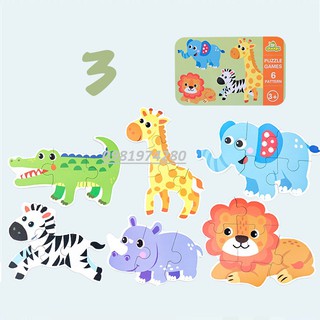Hộp ghép hình PUZZLE 6 hình ĐỘNG VẬT HOANG DÃ 4 cấp độ to đẹp